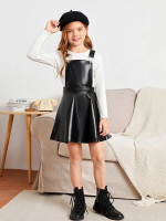 Girls PU Leather Overall Dress Without Top