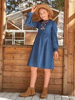 Girls Flounce Sleeve Floral Embroidery Dress