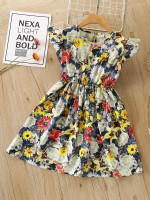Girls Floral Print Flutter Sleeve Dress