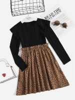 Girls Leopard Print Ruffle Trim Dress
