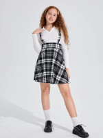 Teen Girls Plaid Print Overall Dress Without Top