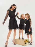 Girls 1pc Lace Overlay A-line Dress