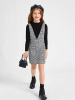 Girls Houndstooth Print Overall Dress Without Tee