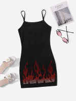 Girls Rhinestone Fire Pattern Slip Dress