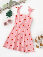 Girls Tie Shoulder Strawberry Dress