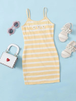Girls Embroidery Floral Striped Dress