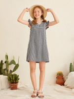 Teen Girls Ruffle Trim Gingham Print Tunic Dress