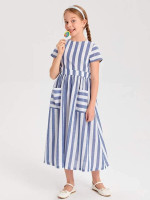 Girls Striped Patch Pocket Dress