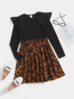 Girls Leopard Print Ruffle Trim Dress