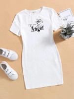 Girls Angel & Letter Graphic Dress