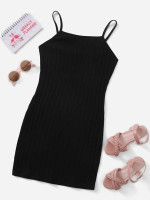 Teen Girls Rib-knit Solid Form Fitted Dress