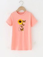 Girls 1pc Slogan & Butterfly Print Tee Dress