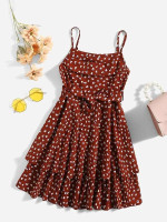 Girls Allover Print Belted Cami Layered Dress
