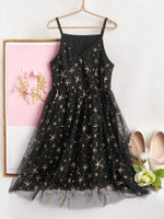 Girls Gold Starfish Print Mesh Cami Dress