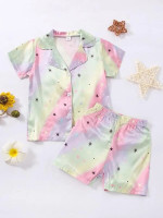 Toddler Girls Ombre Star And Heart Print Blouse & Shorts