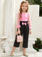 Toddler Girls Dobby Mesh Puff Sleeve Blouse & Bow Front Pants
