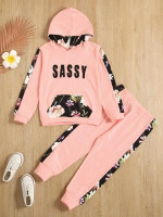 Toddler Girls Letter Graphic Hoodie With Contrast Sideseam Joggers