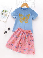 Toddler Girls Butterfly Print Tee & Skirt