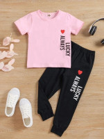 Toddler Girls Heart & Slogan Graphic Tee & Sweatpants