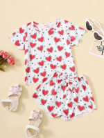 Toddler Girls Heart Print Tee & Bow Front Shorts