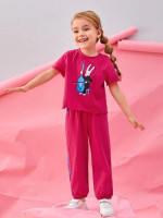 Toddler Girls Cartoon Print Tee & Sweatpants Set