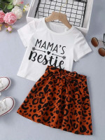 Toddler Girls Heart & Letter Graphic Tee & Leopard Belted Skirt