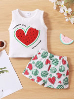 Toddler Girls Slogan And Watermelon Print Tank Top & Shorts