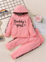 Toddler Girls Letter Graphic Leopard Side Seam Hoodie & Sweatpants