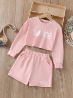 Toddler Girls Letter Graphic Sweatshirt With Track Shorts