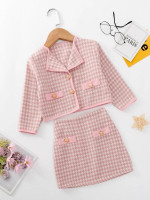 Toddler Girls Houndstooth Button Detail Jacket & Skirt