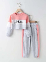 Toddler Girls Crown And Letter Graphic Colorblock Pullover & Sweatpants