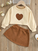 Toddler Girls Heart Print Sweatshirt & Skirt
