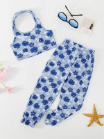 Toddler Girls Floral Print Halter Top & Sweatpants