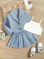 Toddler Girls Lapel Neck Jacket & Pleated Skirt & Cami Top