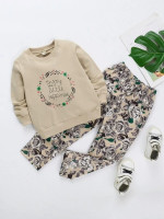Toddler Girls Slogan And Floral Print Sweatshirt & Pants