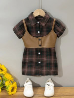 Toddler Girls Button Up Shirt Dress & PU Leather Cami Top