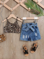 Toddler Girls Leopard Cami Top & Ripped Belted Shorts