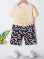 Toddler Girls Letter Graphic Tee & Leopard Shorts