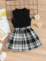 Toddler Girls Rib Knit Mock Neck Top & Plaid Skirt