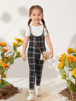 Toddler Girls Solid Tee & Plaid Cami Jumpsuit