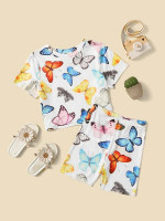 Toddler Girls Butterfly Print Top & Biker Shorts