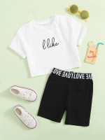 Toddler Girls Letter Graphic Tee and Biker Shorts Set
