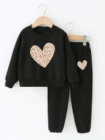 Toddler Girls Leopard And Heart Print Pullover & Sweatpants