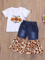 Toddler Girls Sunflower Tee With Contrast Ruffle Hem Jeans