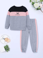 Toddler Girls Butterfly And Letter Graphic Color Block Pullover & Sweatpants