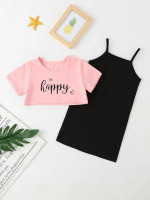 Toddler Girls Slogan Graphic Tee & Cami Dress