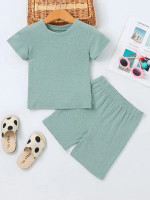 Toddler Girls Solid Textured Tee & Track Shorts