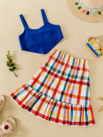 Toddler Girls Bandana Cami Top & Plaid Ruffle Hem Skirt
