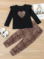 Toddler Girls Leopard And Heart Print Tee With Pants