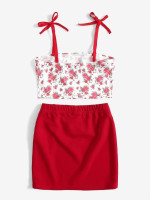 Toddler Girls Knot Strap Floral Cami Top & Split Hem Skirt